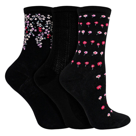 3 Pairs Ladies Floral Pattern Socks - Soft Cotton Rich Everyday Socks