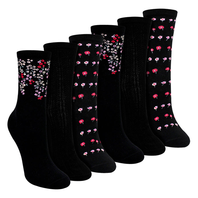 6 Pairs Ladies Floral Pattern Socks - Soft Cotton Rich Everyday Socks