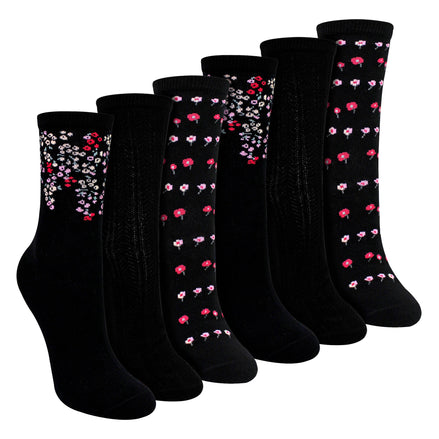 6 Pairs Ladies Floral Pattern Socks - Soft Cotton Rich Everyday Socks