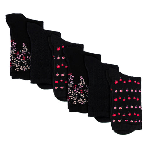 6 Pairs Ladies Floral Pattern Socks - Soft Cotton Rich Everyday Socks