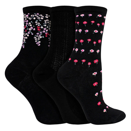 6 Pairs Ladies Floral Pattern Socks - Soft Cotton Rich Everyday Socks