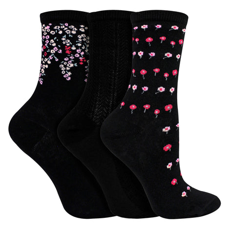 6 Pairs Ladies Floral Pattern Socks - Soft Cotton Rich Everyday Socks