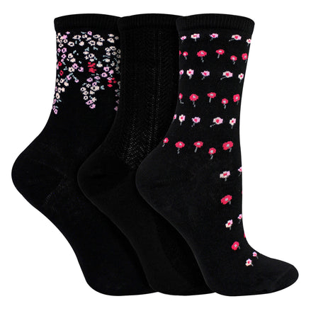 6 Pairs Ladies Floral Pattern Socks - Soft Cotton Rich Everyday Socks