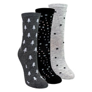 3 Pairs Ladies Stars and Trees Patterned Socks - Soft Cotton Rich Everyday Socks