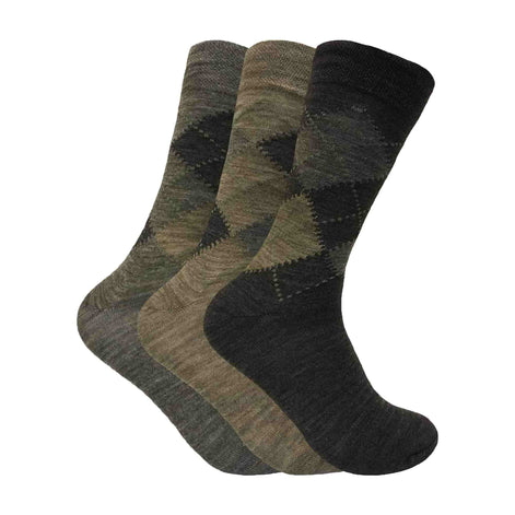 3 Pack Men's Lambs Wool Blend Argyle Socks with Soft Top