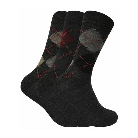 3 Pack Men's Lambs Wool Blend Argyle Socks with Soft Top