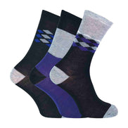 6 Pack Men's Blue Grey Argyle Striped Fashion Dress Socks