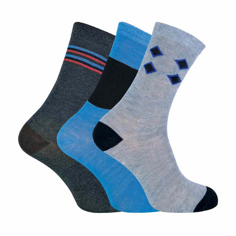 6 Pack Men's Blue Grey Argyle Striped Fashion Dress Socks