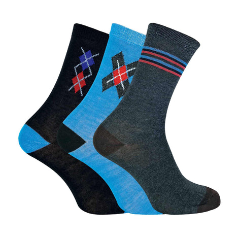 6 Pack Men's Blue Grey Argyle Striped Fashion Dress Socks