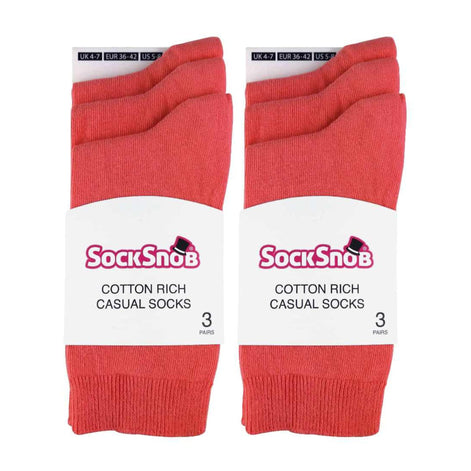 Ladies Plain Coloured Cotton Rich Dress Socks (Multipack Options)