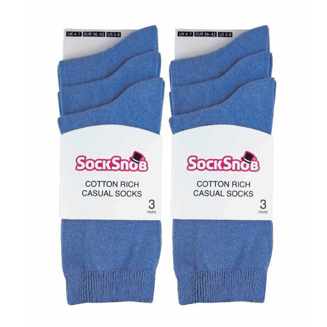Ladies Plain Coloured Cotton Rich Dress Socks (Multipack Options)