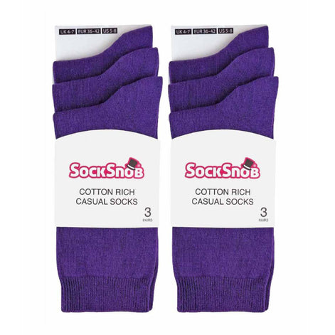 Ladies Plain Coloured Cotton Rich Dress Socks (Multipack Options)