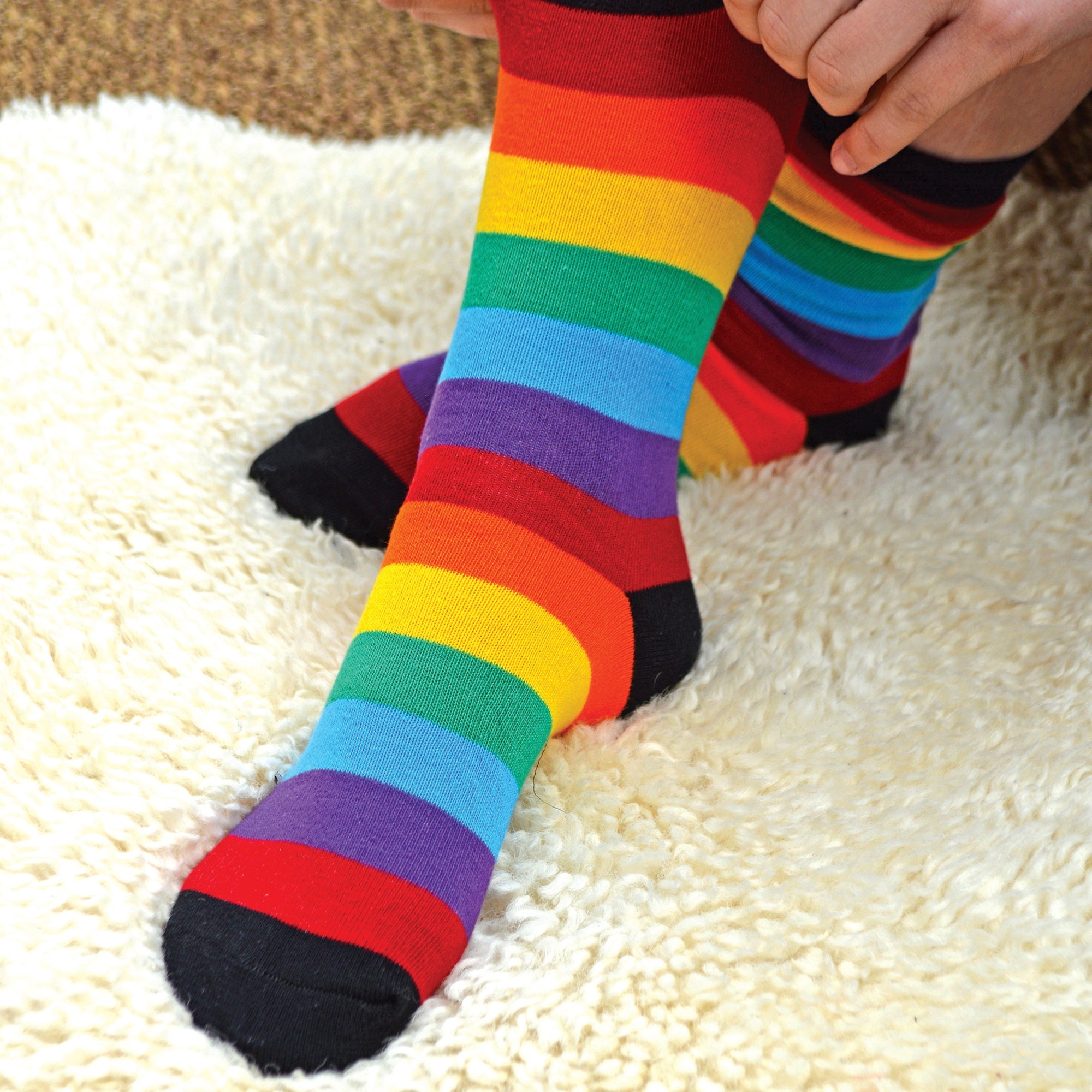 3 Pack Men's & Ladies Bright Patterned Striped Cotton Rainbow Socks