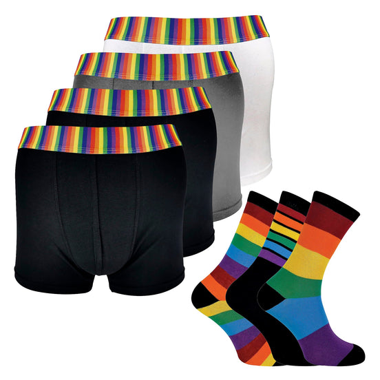 Mens Rainbow Socks & Boxers Set | 4 Pack Boxers & 3 Pack Striped Novelty Socks