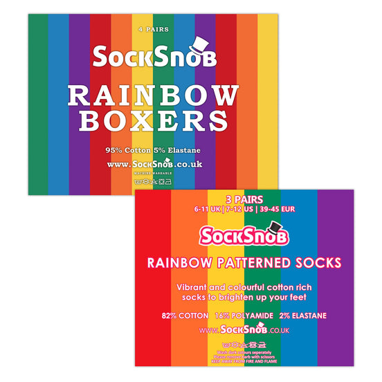 Mens Rainbow Socks & Boxers Set | 4 Pack Boxers & 3 Pack Striped Novelty Socks