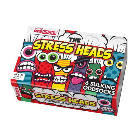 6 Pack Mens Stress Heads Novelty Odd Socks in Gift Box