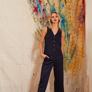 Tilde Sustainable Satin Back Crepe Wide Leg Trousers - Navy