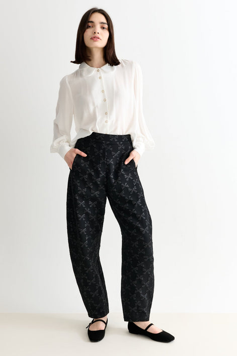Sutton Black Bow Jacquard Barrel Trousers