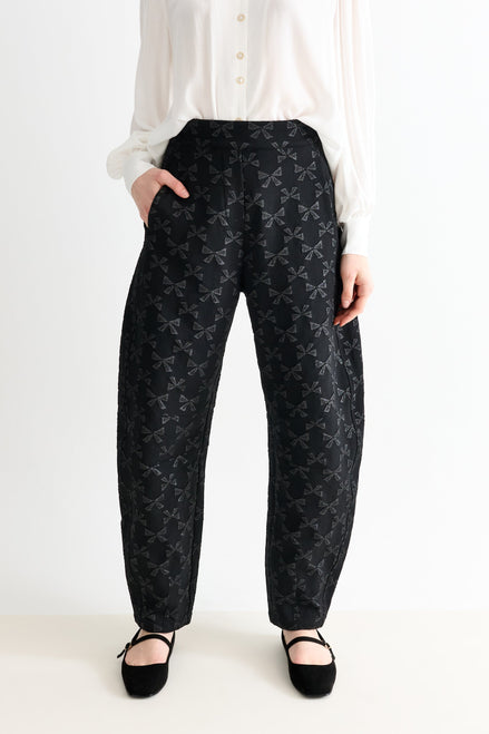 Sutton Black Bow Jacquard Barrel Trousers