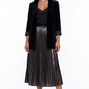Black Satin Pleated Midi Skirt
