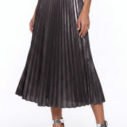 Black Satin Pleated Midi Skirt