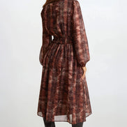 Brown Snake Print Long Sleeve Midi Dress