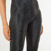 Black Snake Print Leather Look Leggings
