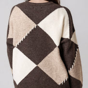 Brown Argyle Wool Blend Jumper