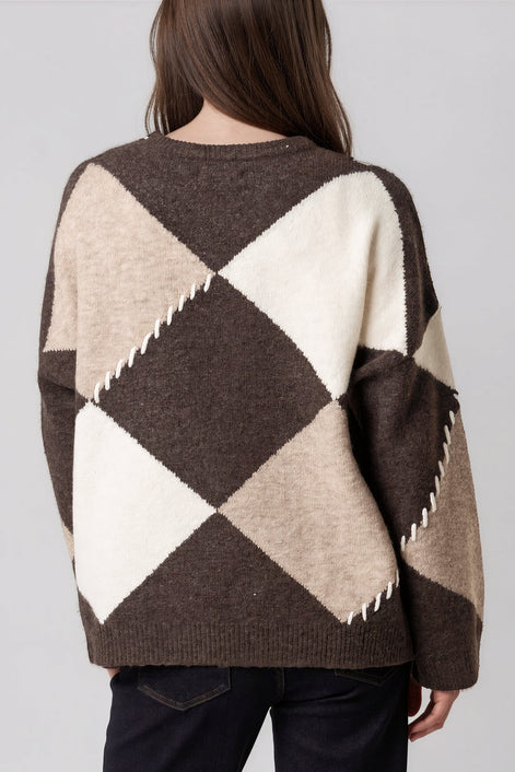 Brown Argyle Wool Blend Jumper