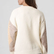 Ivory Argyle Pattern V Neck Jumper