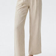 Beige Striped Linen Blend Trousers