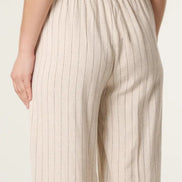 Beige Striped Linen Blend Trousers