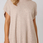 Beige Embellished Short Sleeve Knit Jumper