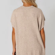 Beige Embellished Short Sleeve Knit Jumper