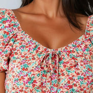 Pink Floral Sweetheart Neckline Playsuit