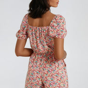 Pink Floral Sweetheart Neckline Playsuit