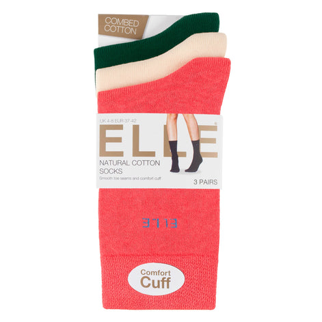 3 Pack Ladies Plain Cotton Socks - Soft Breathable Everyday Comfort Fit