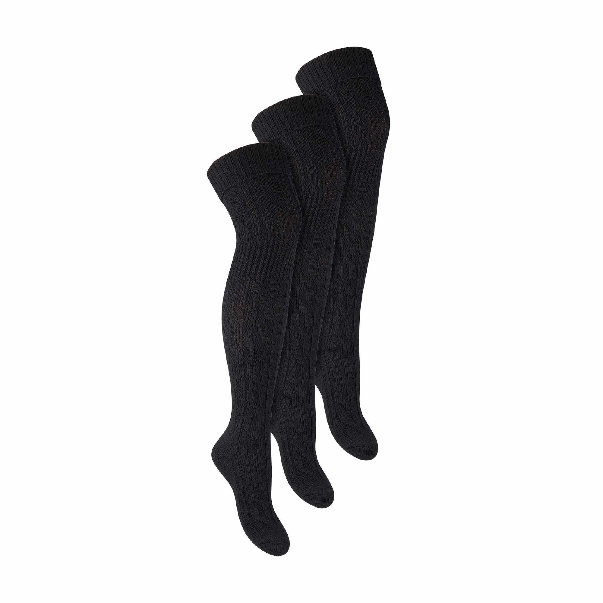 3 Pairs Ladies Extra Long Thigh High Over The Knee Wool Socks