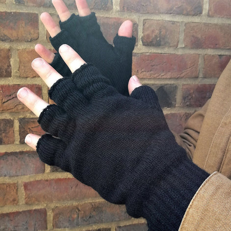 Mens Black 3M Thinsulate Insulation Lined Fingerless Gloves