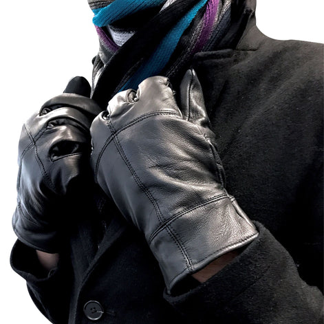 Mens Fleece Lined Thinsulate Leather Gloves for Winter