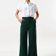 Tilde Sustainable Satin Back Crepe Wide Leg Trousers - Forest Green