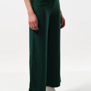 Tilde Sustainable Satin Back Crepe Wide Leg Trousers - Forest Green