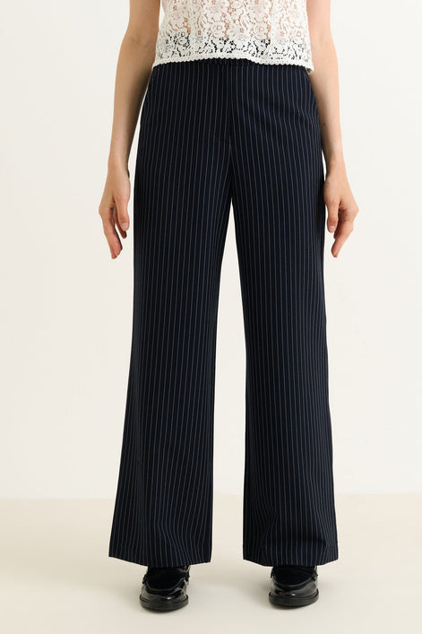 Tilde Navy Pinstripe Straight Leg Trouser