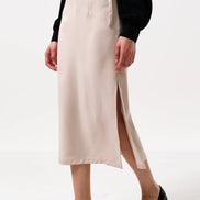 Timo Satin Back Crepe Sustainable Midi Skirt - Camel