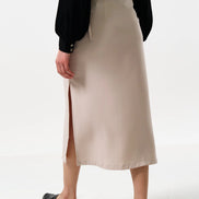 Timo Satin Back Crepe Sustainable Midi Skirt - Camel