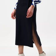 Timo Satin Back Crepe Sustainable Midi Skirt - Navy