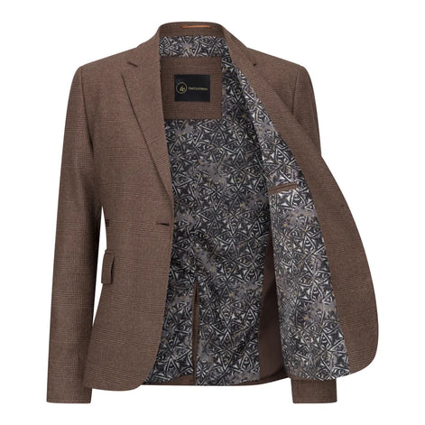 Smart Prince of Wales Check Suit — Brown