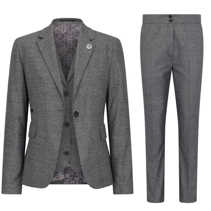 Smart Prince of Wales Check Suit — Grey for women, styled for work