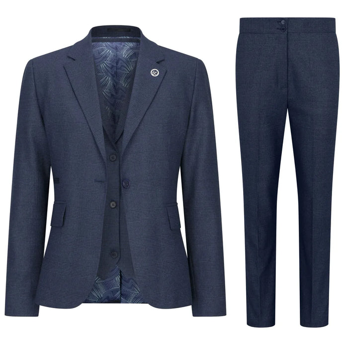 Smart Prince of Wales Check Suit — Navy for women, styled for work