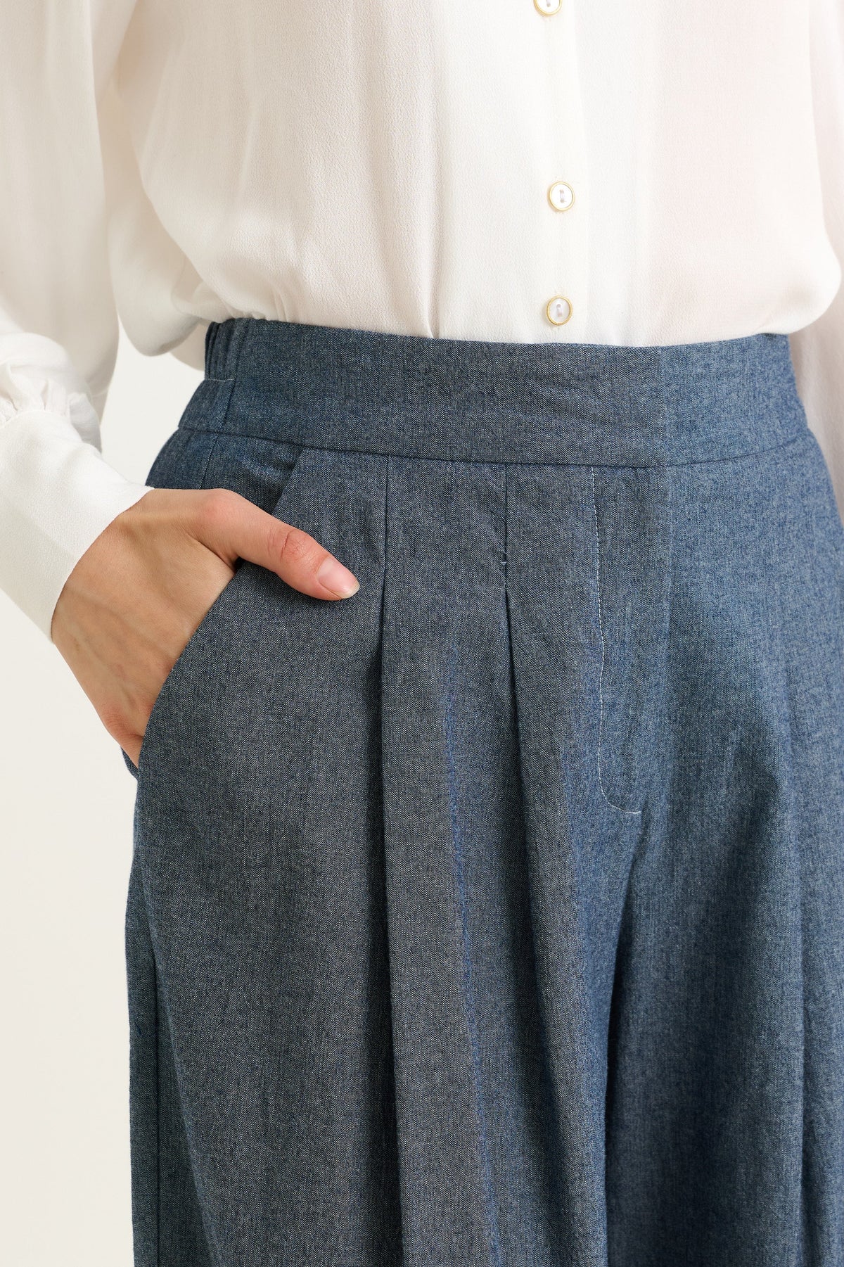 Tyler Chambray Wide Leg Trouser - Dark Grey